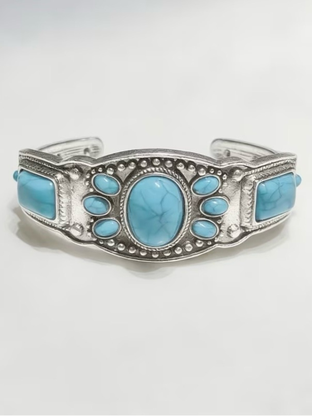 NEW! Turquoise Stone Silver-Tone Cuff Bracelet. Vintage Style Bracelet A0-6 - Picture 2 of 5